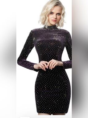 Jovani deep purple mid-thigh dress with a bow